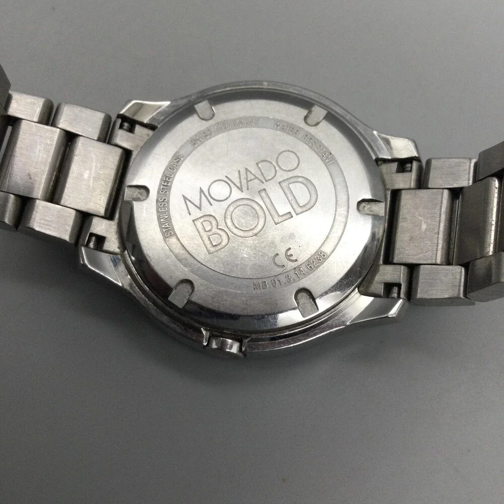 Movado Bold Womens Watch 36mm Silver Tone Black Bezel New Battery 7.25